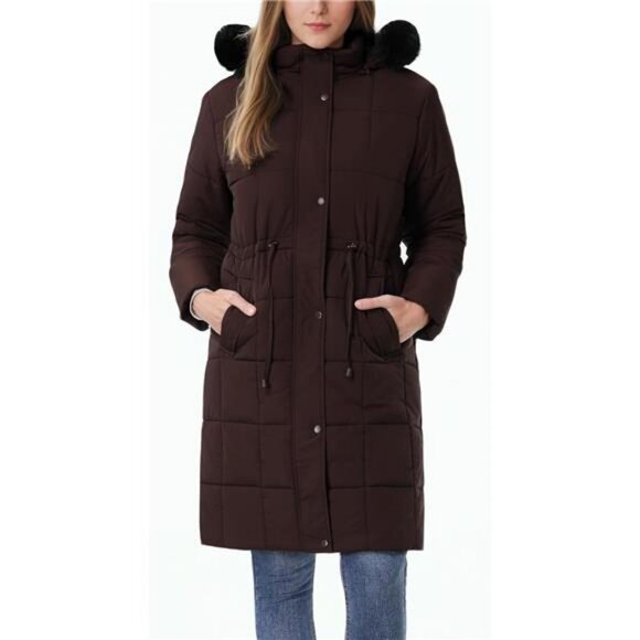 Women's Winter Coat Long Waterproof Parka - Warm Brown - Picture 5 of 7